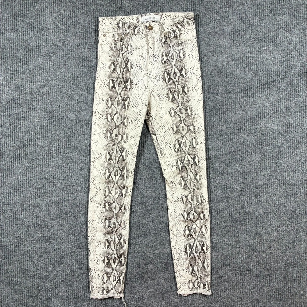 Zara‎ Womens Skinny Jeans Size 2 Snake Print Premium Denim Mid Rise Raw Hem